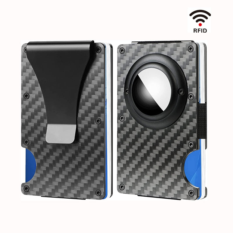 Airtag Man Wallet Apple Airtag compatible Card Holder Rfid Aluminum Case Metal Credit ID Slim Business Cardholder Cash Strap Carbon Fiber